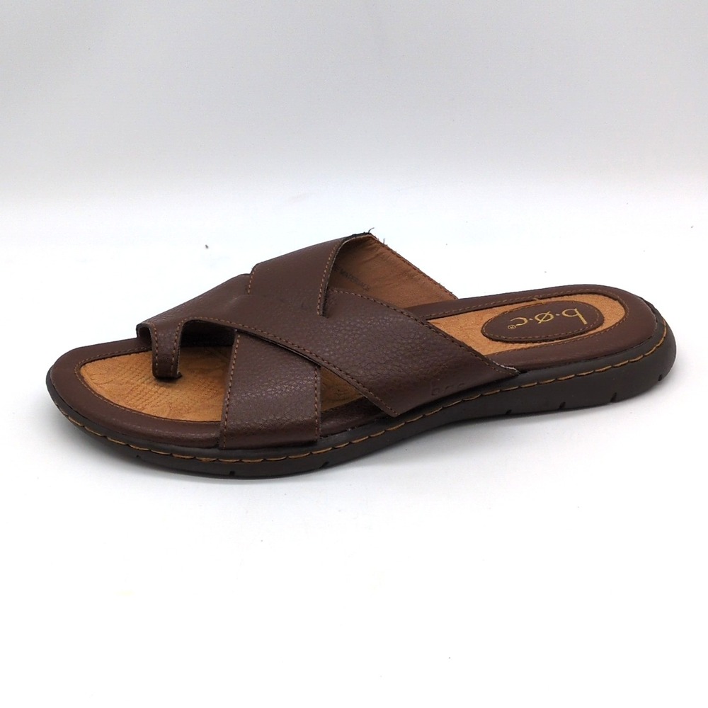 b.o.c. Shoes Womens Brown 9 Slide Sandal Toe Wrap Post Faux Leather Flat Comfort